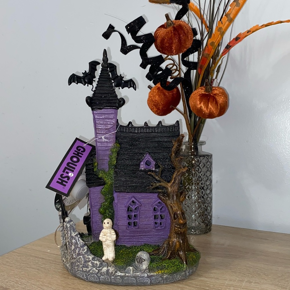 Halloween Spooky Mummy and Grim Reaper Small Black/Purple  LED Haunted House NWT